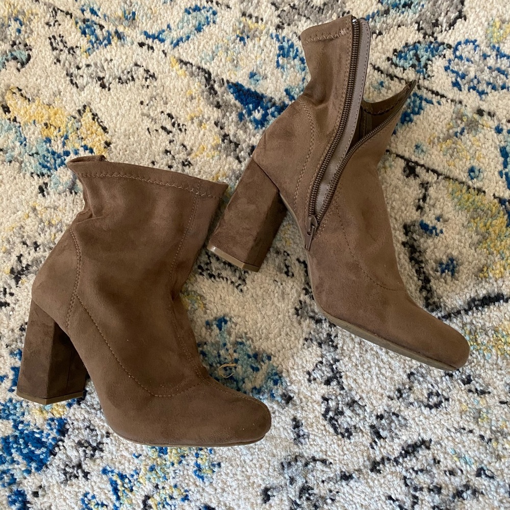 Mia taupe faux suede block heeled booties